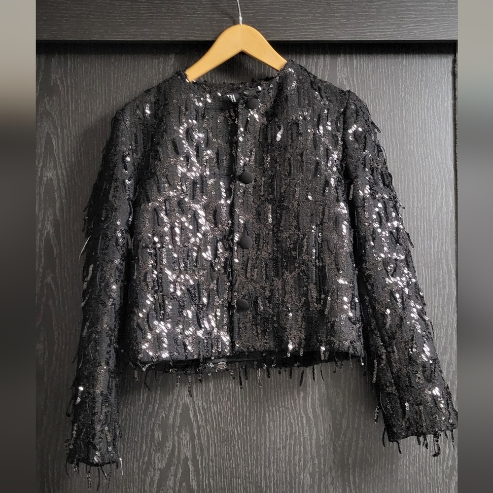 Zara Black Sequin Blazer - Picture 6 of 14